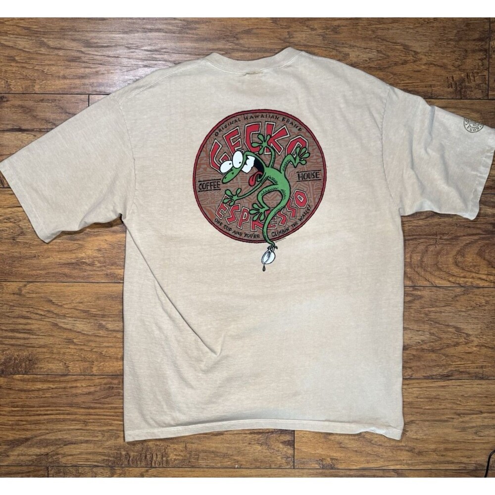 VTG 90s Crazy Shirts Gecko Espresso Hawaii T-Shirt XL Single Stitch Made in USA